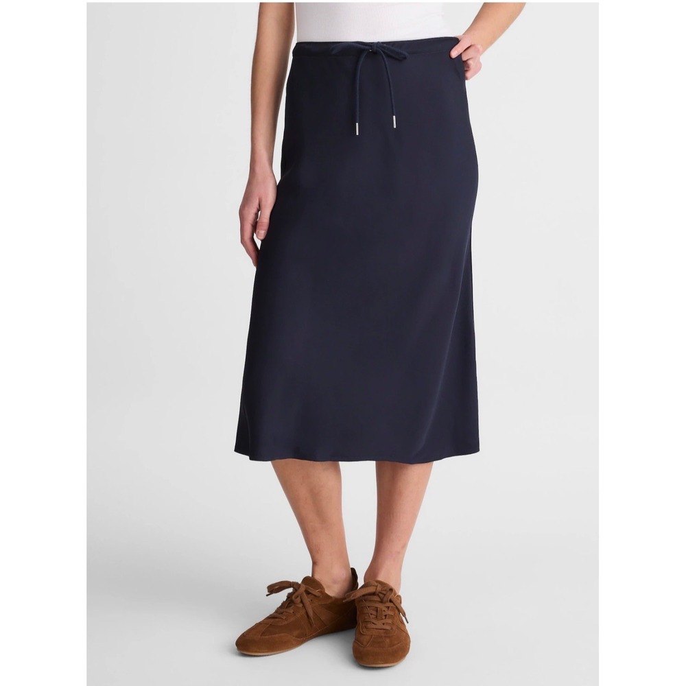 Madewell Womens Navy Drawstring Drapey Elastic Waist Midi Skirt 14 New